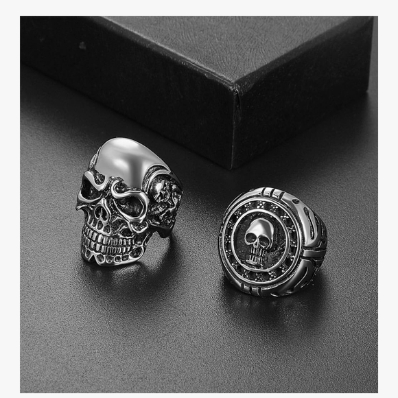 2pcs Men's Silver Skull Ring Set